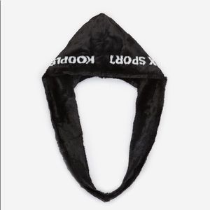Kooples Sport  Black Embrodiered Faux Fur Scarf